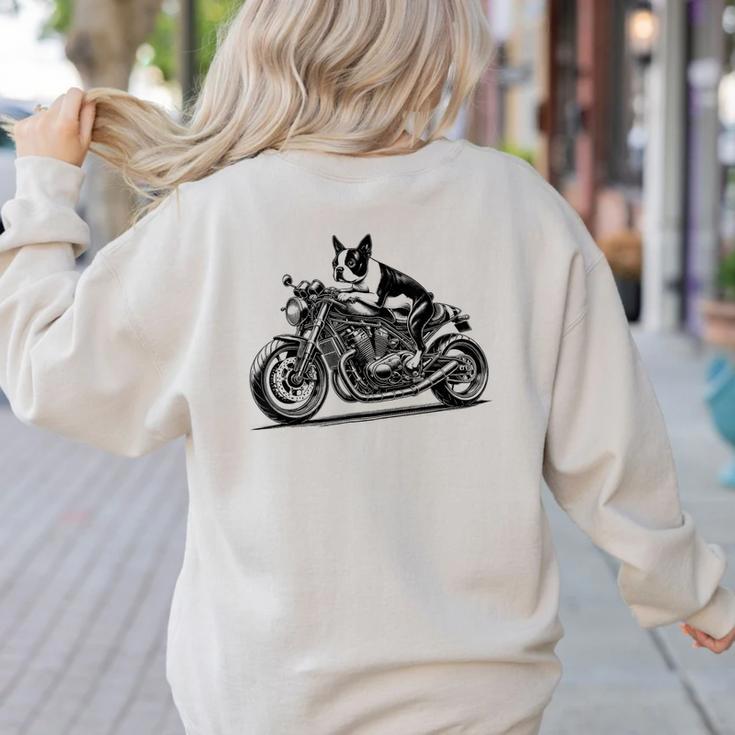 Cool Boston Terrier Riding a Motorcycle Biker Dog Lover For Men Women Kids Women's Sweatshirt Back Print