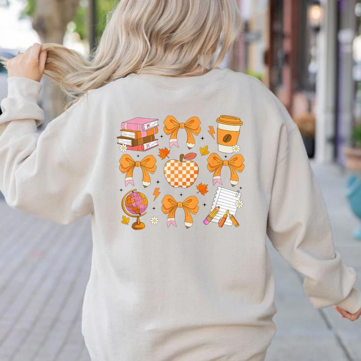 Coquette Bow Teacher Thanksgiving Fall Autumn Girls Women Women's Sweatshirt Back Print