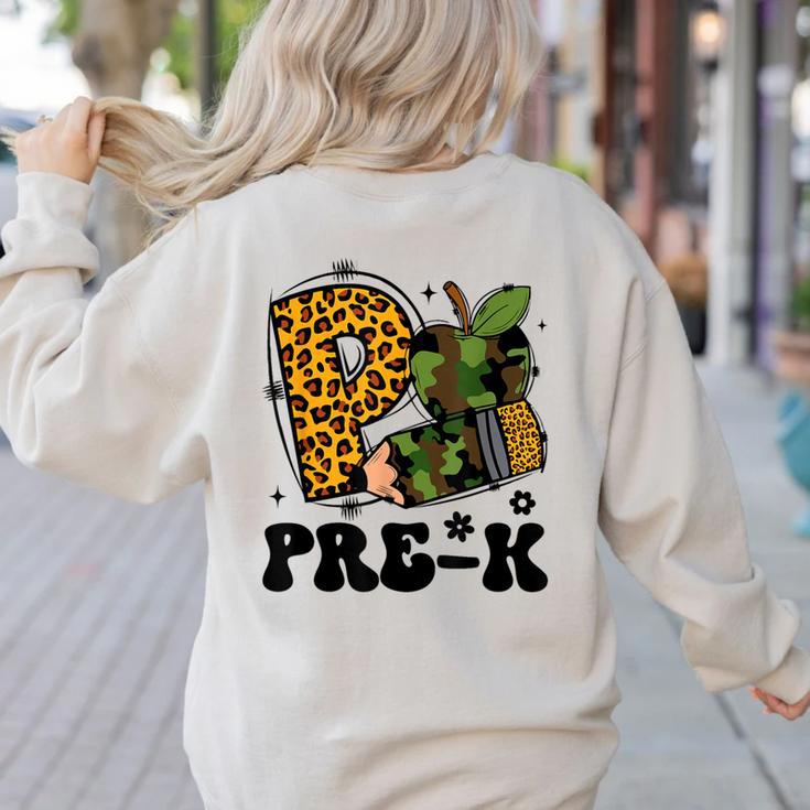 Cute Camo Pre K Back To School Teacher Kid Preschool Women's Sweatshirt Back Print