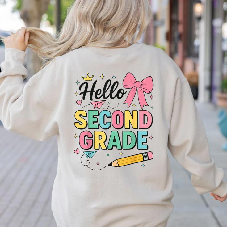 Cute Hello Second Grade Back To School Coquette Teacher Girl Women's Sweatshirt Back Print