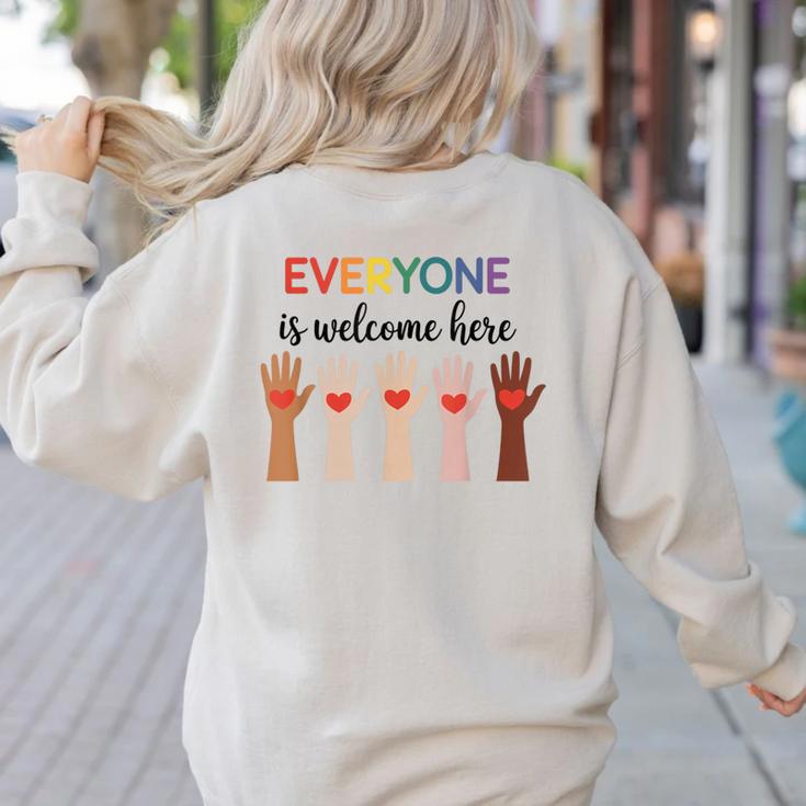 Everyone Is Welcome Here Idaho Teacher Women's Sweatshirt Back Print