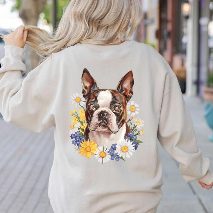 Floral Boston Terrier Women's Sweatshirt Back Print
