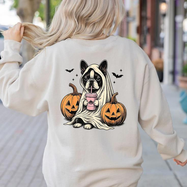 Halloween Boston Terrier Ghost Women's Sweatshirt Back Print