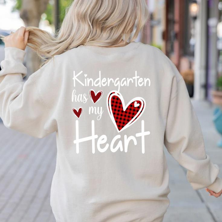 Kindergarten Has My Heart Buffalo Print Teacher Valentine Women's Sweatshirt Back Print
