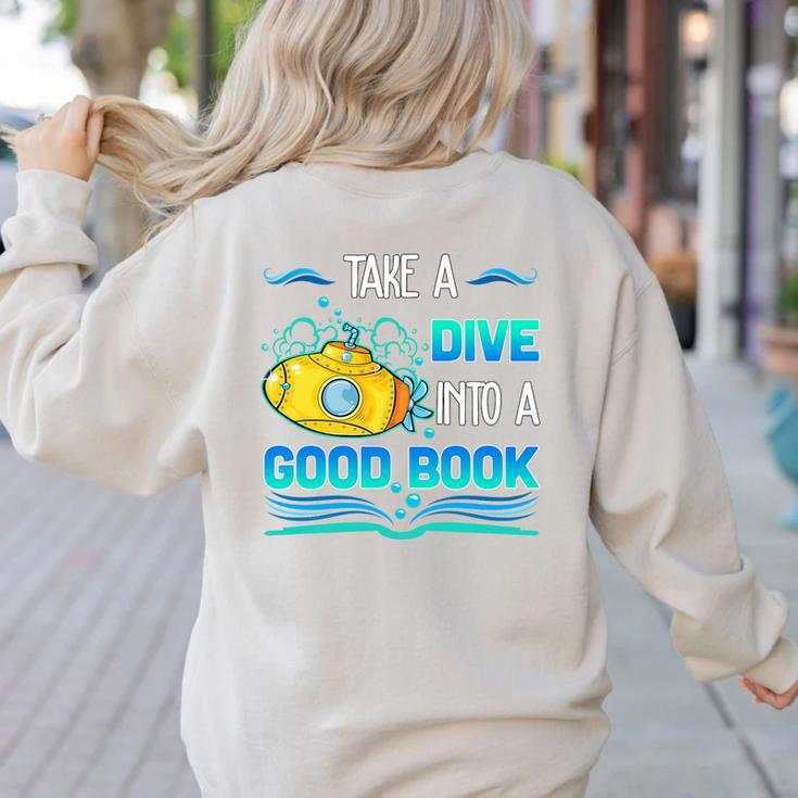Librarian Teacher Dive Into A Good Book Reading Premium Tri-Blend Women's Sweatshirt Back Print