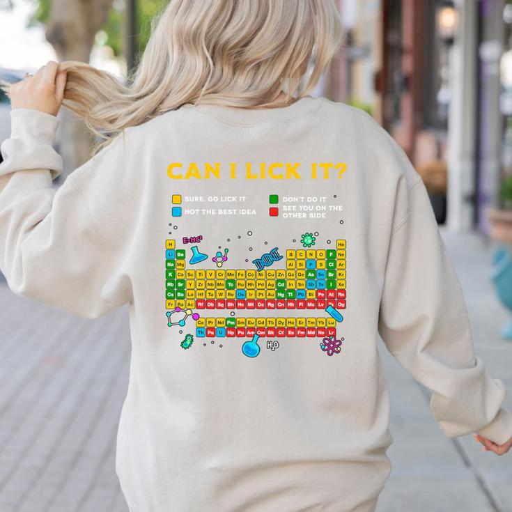 Can I Lick It Periodic Table Science Teacher Student Premium Tri-Blend Women's Sweatshirt Back Print