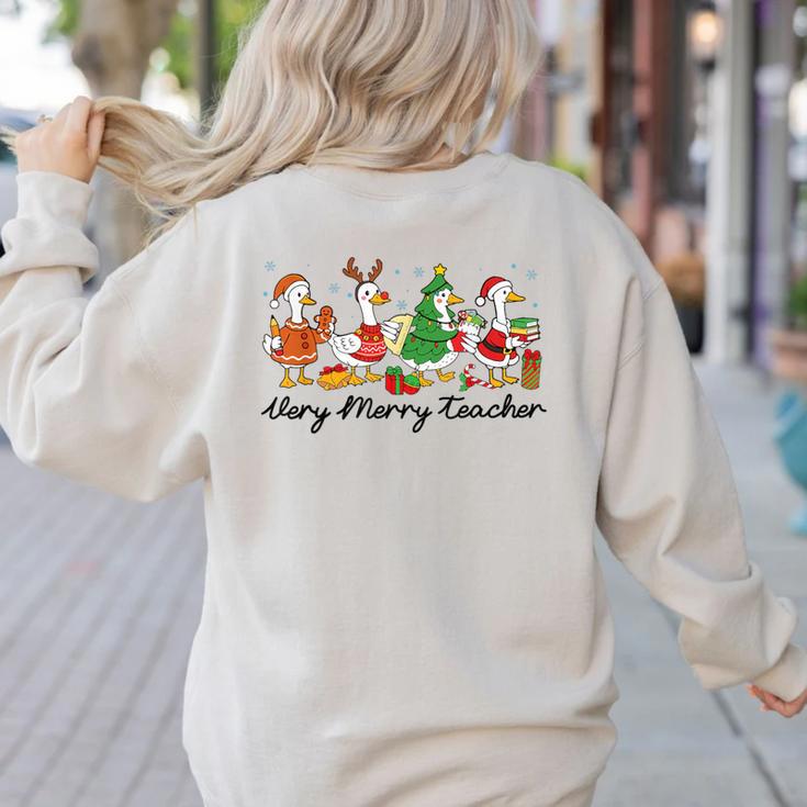 Very Merry Teacher Christmas Goose Silly Holiday Party Women's Sweatshirt Back Print
