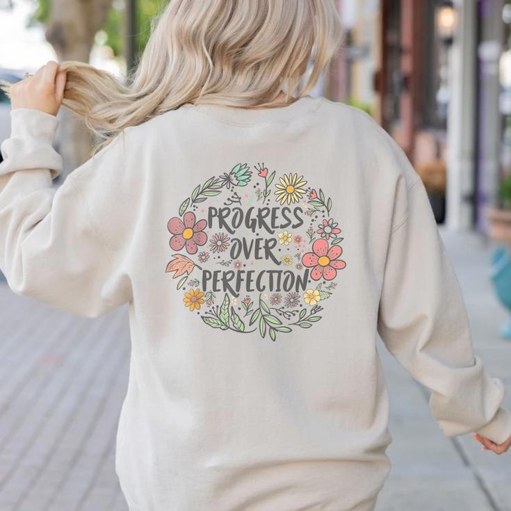 Motivational Progress Over Perfection Back To School Teacher Women's Sweatshirt Back Print