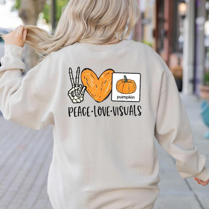 Peace Love Visuals Sped Teacher Pumpkin Skeleton Halloween Women's Sweatshirt Back Print