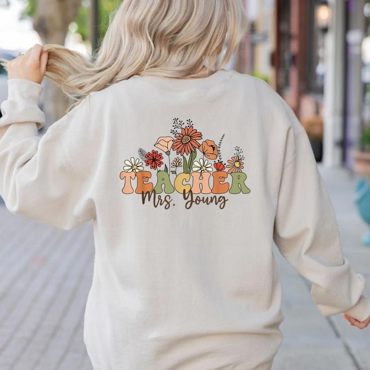 Personalized Name Teacher Mrs Young Back To School Custom Women's Sweatshirt Back Print