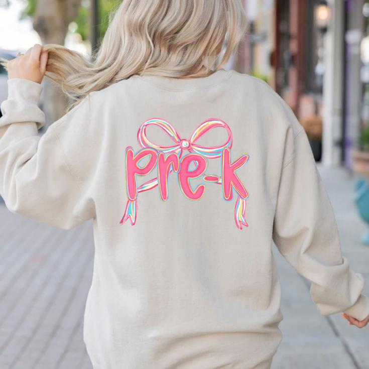 Preppy Pre k Back To School Pre-k Teachers Girls Cute Bow Women's Sweatshirt Back Print