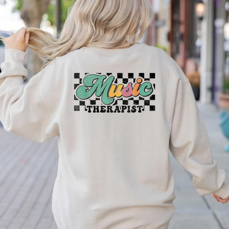 Retro Checkered Music Therapist Squad Music Therapy Teacher For Men Women Women's Sweatshirt Back Print