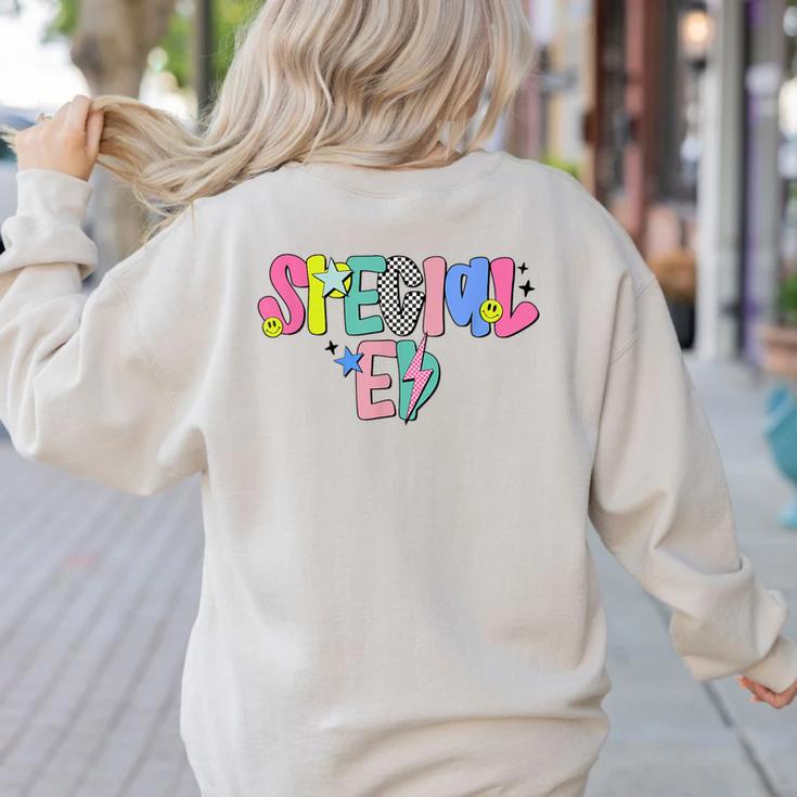 Retro Checkered Special Education Teacher Back To School Women's Sweatshirt Back Print