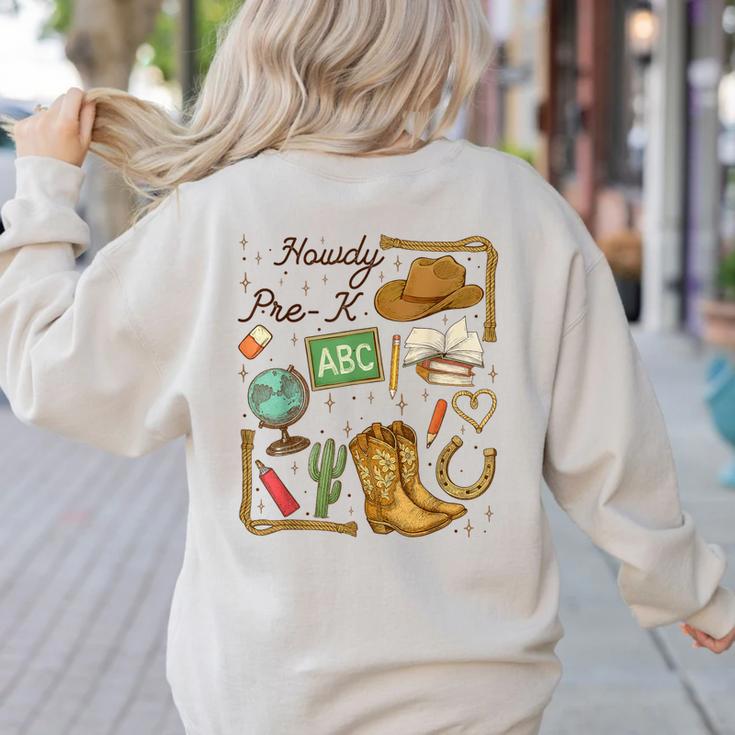 Retro Howdy Pre-K Back To School Western Teacher Women's Sweatshirt Back Print