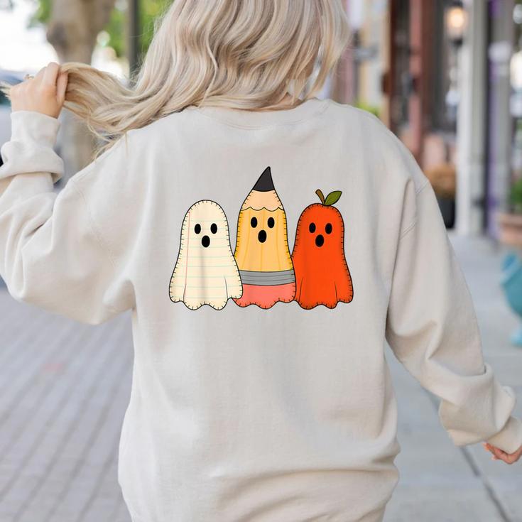 Retro Pencil Ghost Boo Spooky Teacher Halloween Costume Women's Sweatshirt Back Print