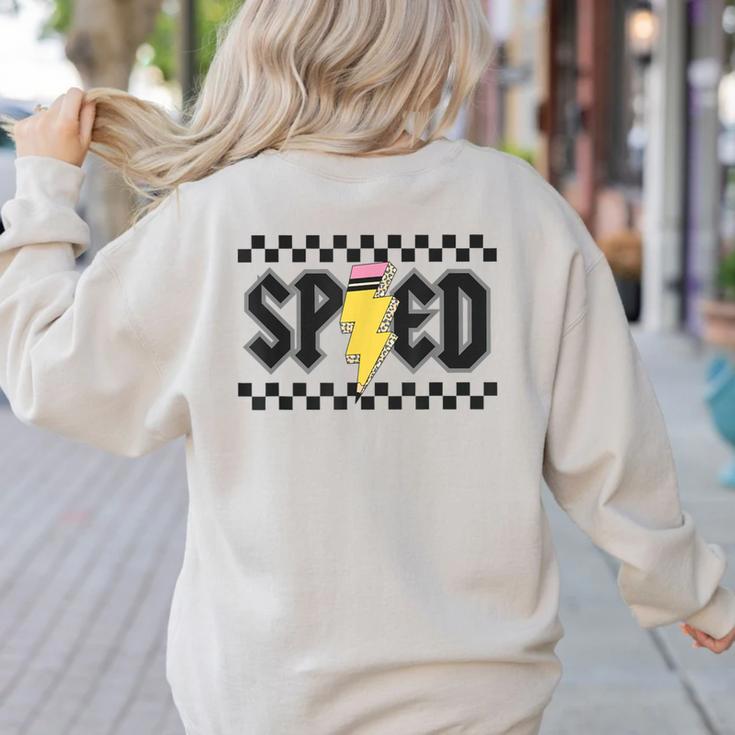 Retro SPED Teacher Pencil Lightning Bolt Back To School Women's Sweatshirt Back Print