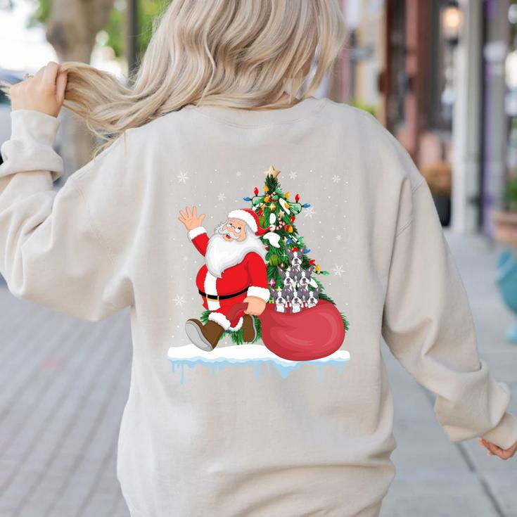 Santa Ugly Christmas Tree Lights Boston Terrier Dog Lover Women's Sweatshirt Back Print