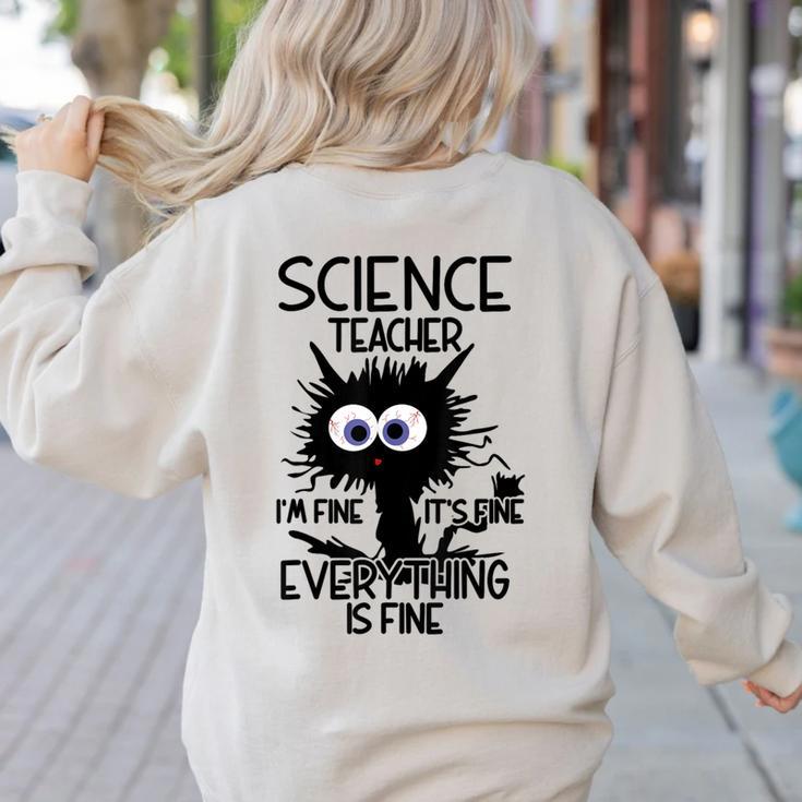 Science Teacher Appreciation Merch -Adults -Youth Grey Classic Fit Modern Science Theme Cartoon Women's Sweatshirt Back Print