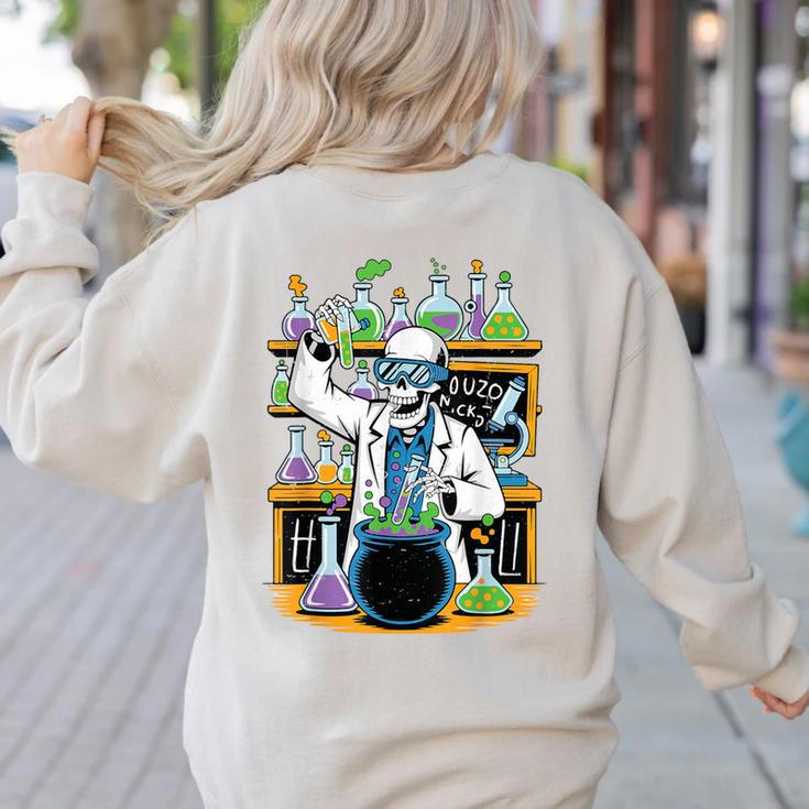 Skeleton Mad Scientist Halloween Costume Science Teacher Women's Sweatshirt Back Print
