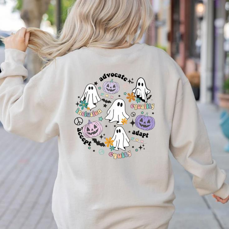 Special Education Teacher Halloween Pumpkin Ghost Inclusion Women's Sweatshirt Back Print