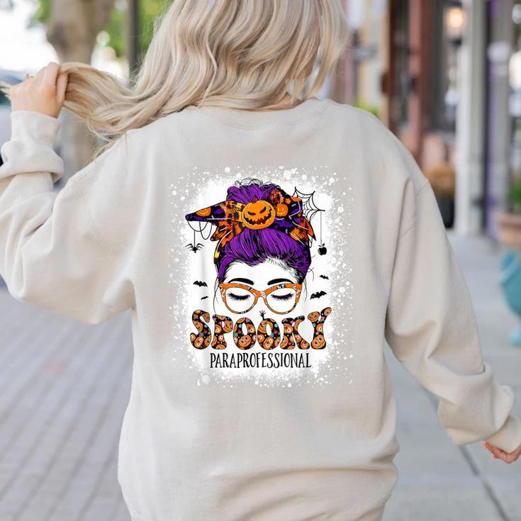 Spooky Paraprofessional Life Halloween Messy Bun Teacher For Men Women Women's Sweatshirt Back Print