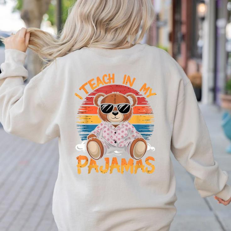 I Teach In My Pajamas Teacher Sunset Bear Retro Women's Sweatshirt Back Print