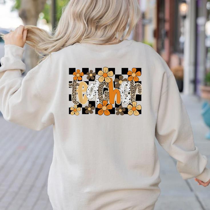 Teacher Appreciation Boho Floral Leopard Checkered Women's Sweatshirt Back Print