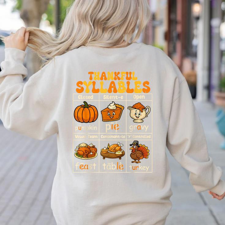 Thankful Syllables Teacher Thanksgiving Educational Kids Women's Sweatshirt Back Print