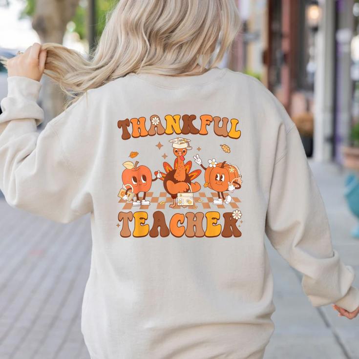 Thankful Teacher Retro Groovy Thanksgiving Fall Women Men Women's Sweatshirt Back Print