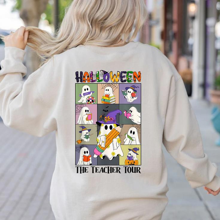 Women Halloween The Teacher Tour Ghosts Pencil Pumpkins Women's Sweatshirt Back Print