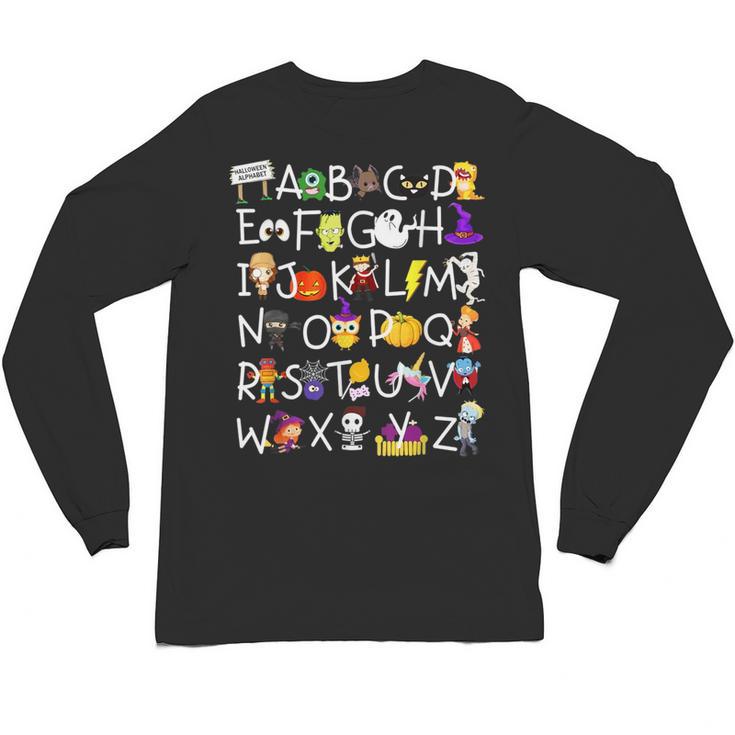 Alphabet ABCs Halloween Characters Kindergarten Teacher Kids Unisex Long Sleeve T-Shirt