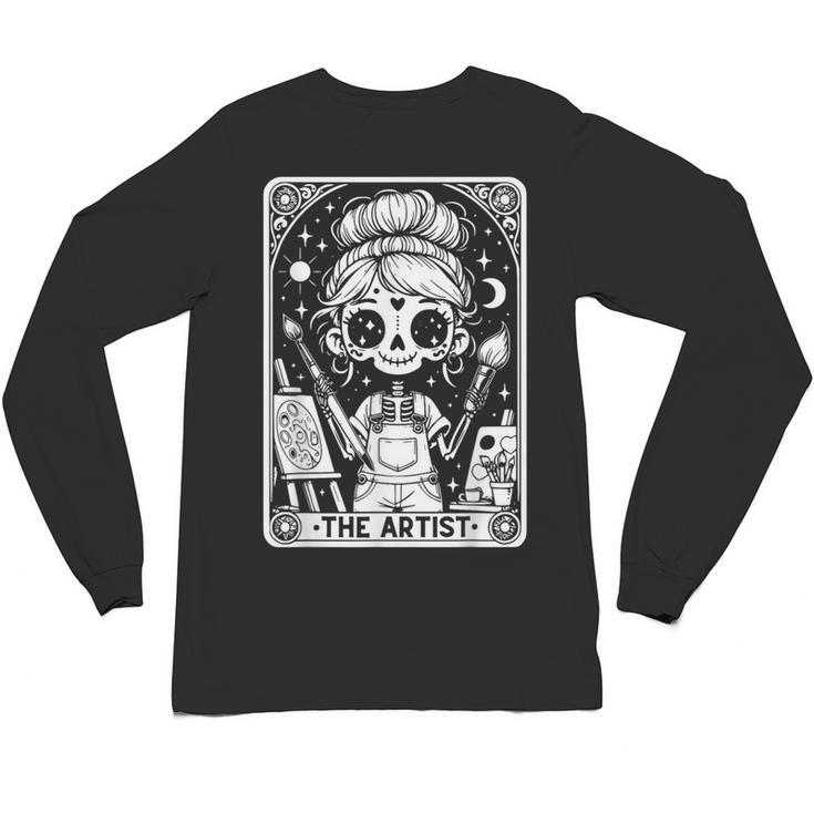 Artist Tarot Card Skeleton Painter Art Teacher Witchy Unisex Long Sleeve T-Shirt
