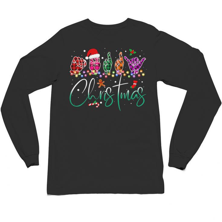 ASL Christmas Buffalo Plaid Teacher American Sign Language Unisex Long Sleeve T-Shirt
