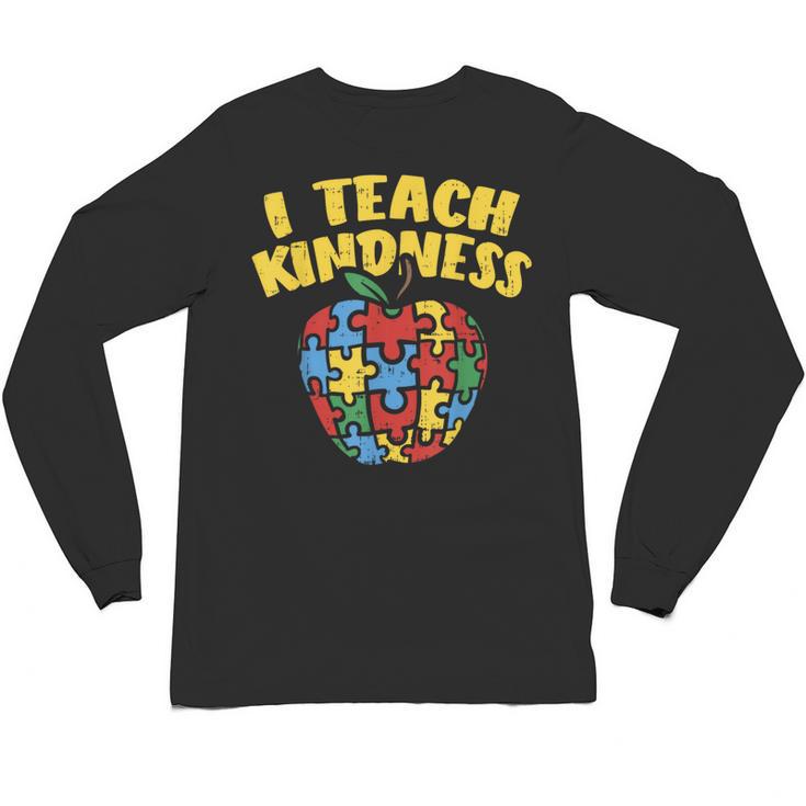 Autism Teacher Shirt I Teach Kindness Apple Puzzle Awareness Unisex Long Sleeve T-Shirt