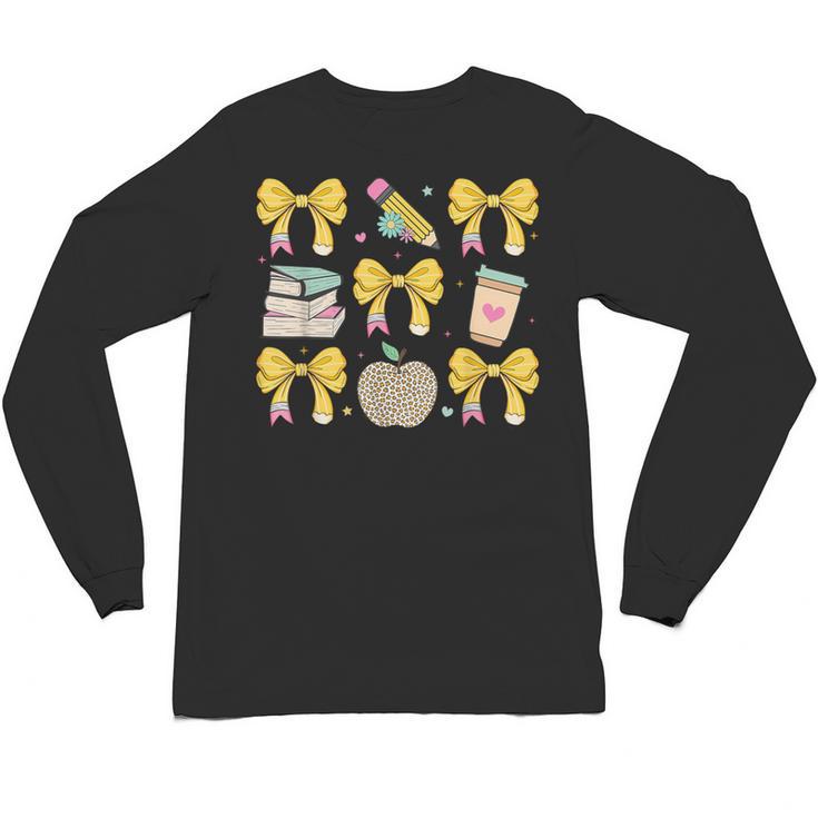 Back To School Yellow Bows Book Coffee Leopard Apple Teacher Unisex Long Sleeve T-Shirt