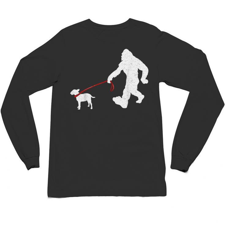 Bigfoot Walking With Bull Terrier Dog Unisex Long Sleeve T-Shirt