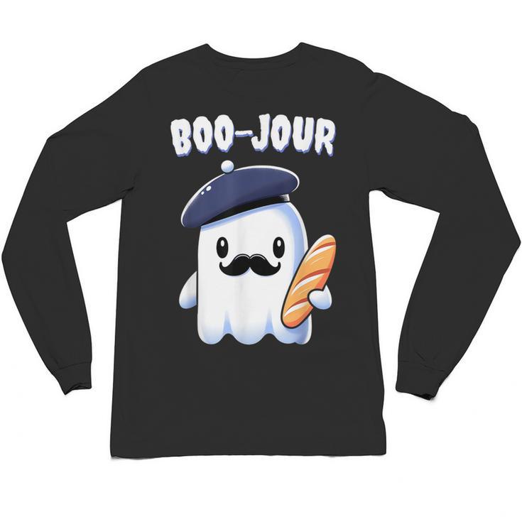 Boo Jour Ghost French Teacher Vintage Teacherlife Groovy Unisex Long Sleeve T-Shirt