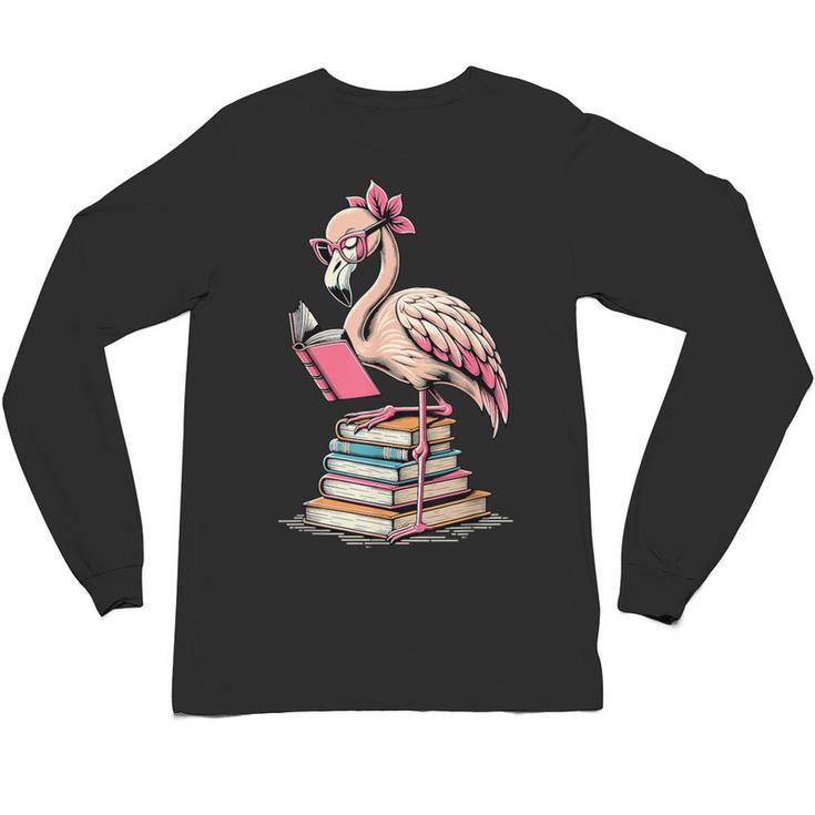 Book Lover Cute Flamingo Reading Teacher Librarian Women Unisex Long Sleeve T-Shirt
