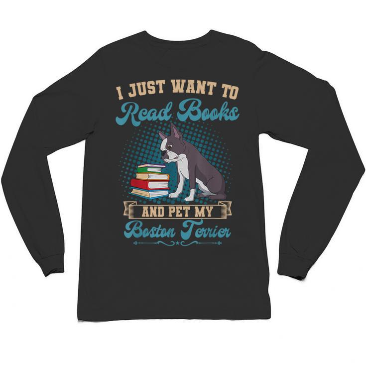 Boston Terrier American Gentleman Bibliophile Book Lover Unisex Long Sleeve T-Shirt