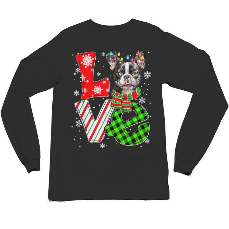 Boston Terrier Christmas Tree Lights Santa Dog Xmas For Men Women Kids Unisex Long Sleeve T-Shirt
