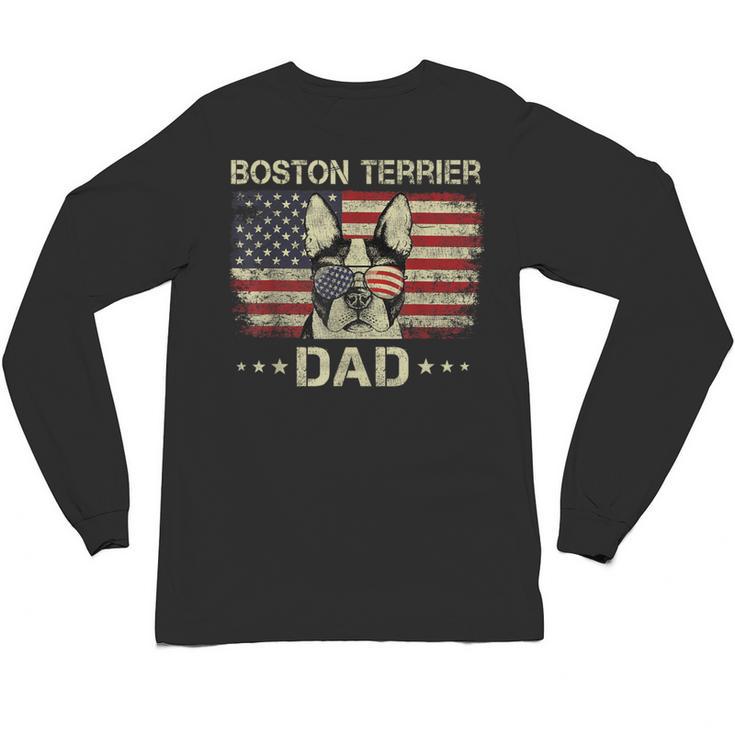 Boston Terrier Dad Dog Lovers American Flag 4th Of July For Women Men Unisex Long Sleeve T-Shirt