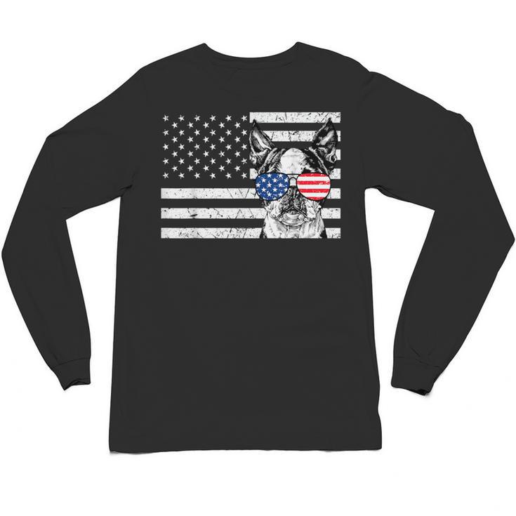 Boston Terrier Dog 4th Of July US American Flag Patriotic Unisex Long Sleeve T-Shirt