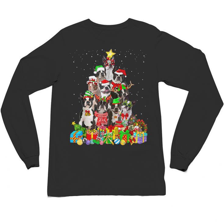 Boston Terrier Dog Christmas Tree Lights Xmas Pajama For Men Women Kids Unisex Long Sleeve T-Shirt