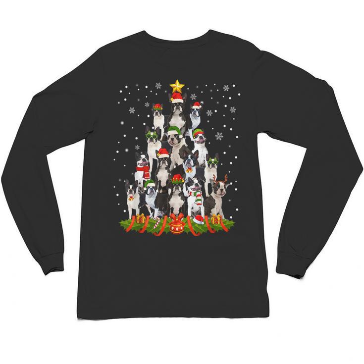Boston Terrier Dog Christmas Tree Santa Hat Xmas Pajama Men Women Kids Unisex Long Sleeve T-Shirt
