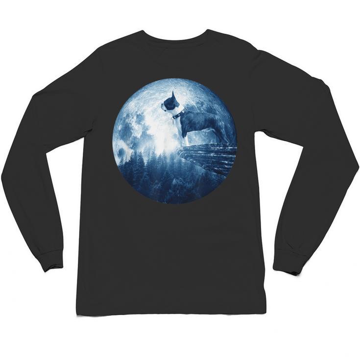Boston Terrier Dog Moon Dog Mom Dad Women Men Dog Lovers Unisex Long Sleeve T-Shirt