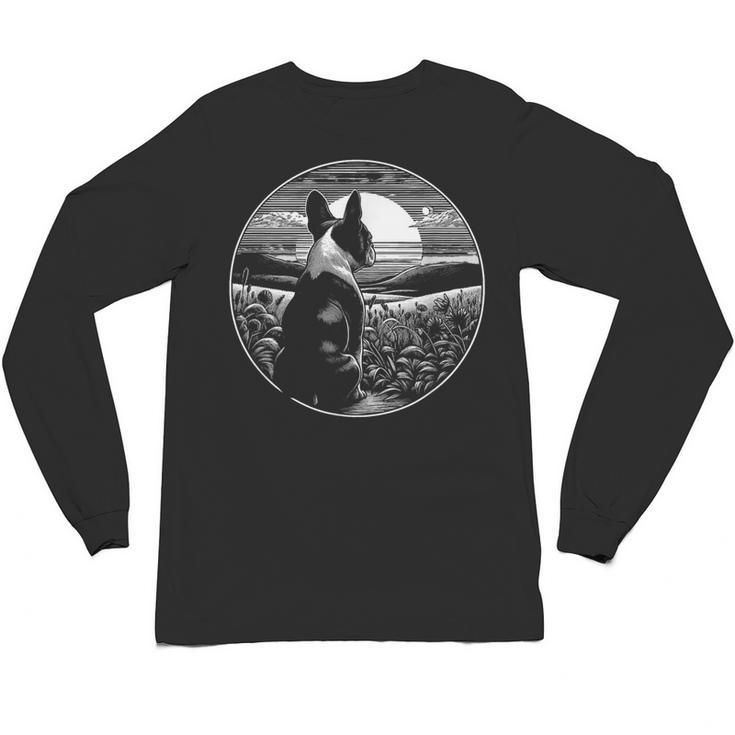 Boston Terrier Dog Nature Scene Graphic Art Men Women Girls Kids Unisex Long Sleeve T-Shirt