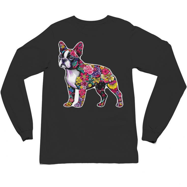 Boston Terrier Floral Dog Lover Vintage Distressed For Men Women Kids Unisex Long Sleeve T-Shirt