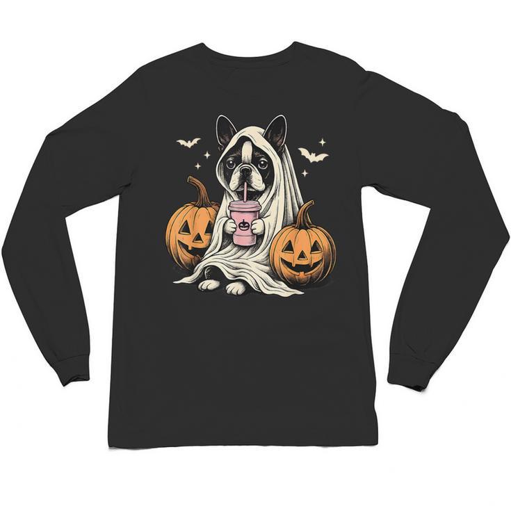 Boston Terrier Ghost Boo Halloween Costume Spooky Season Unisex Long Sleeve T-Shirt