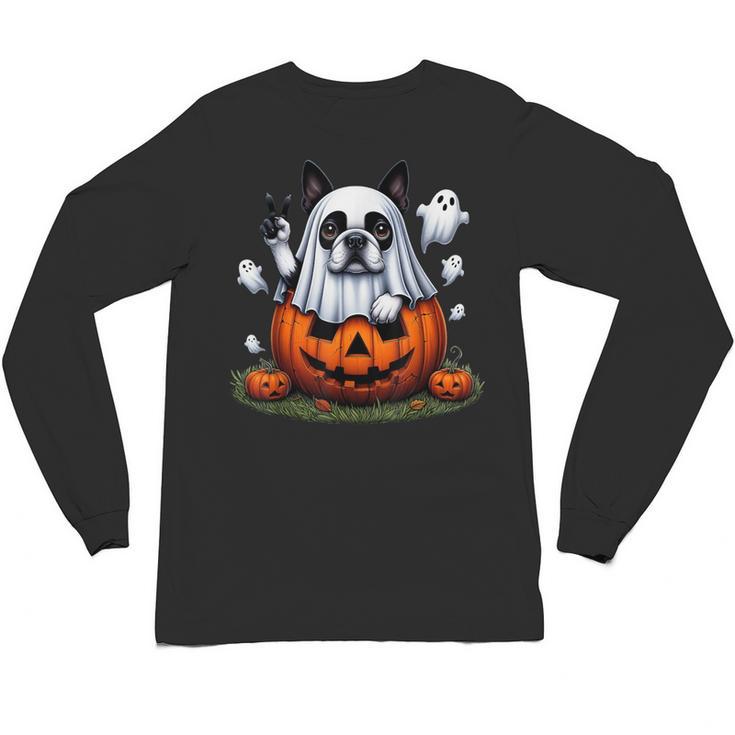 Boston Terrier Ghost Boo Halloween Kids Unisex Long Sleeve T-Shirt