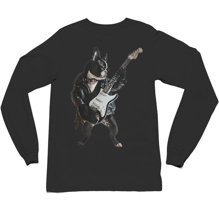 Boston Terrier Guitar Unisex Long Sleeve T-Shirt